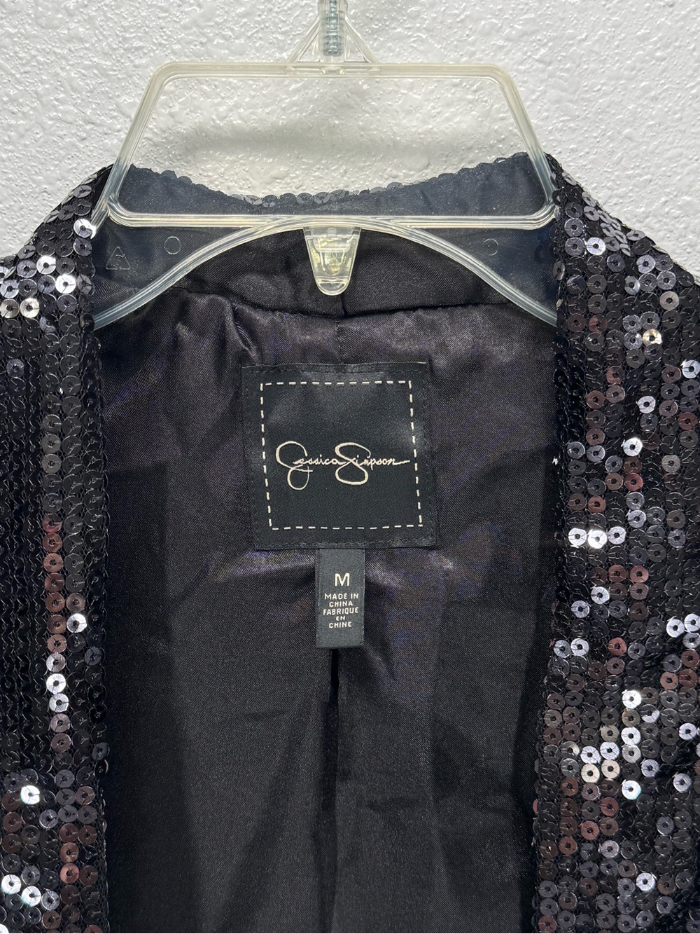 Jessica Simpson Black Sequins Lined Shrug Jacket Medium 3/4 Sleeve - Picture 2 of 8